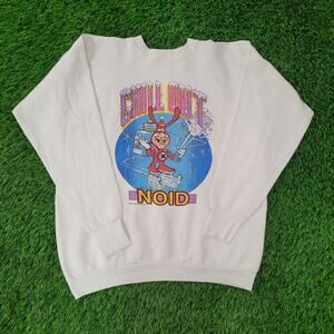 Vintage 1987 Funny Noid Sweatshirt Womens XL 22x22 Boxy Crop USA Dominos Pizza